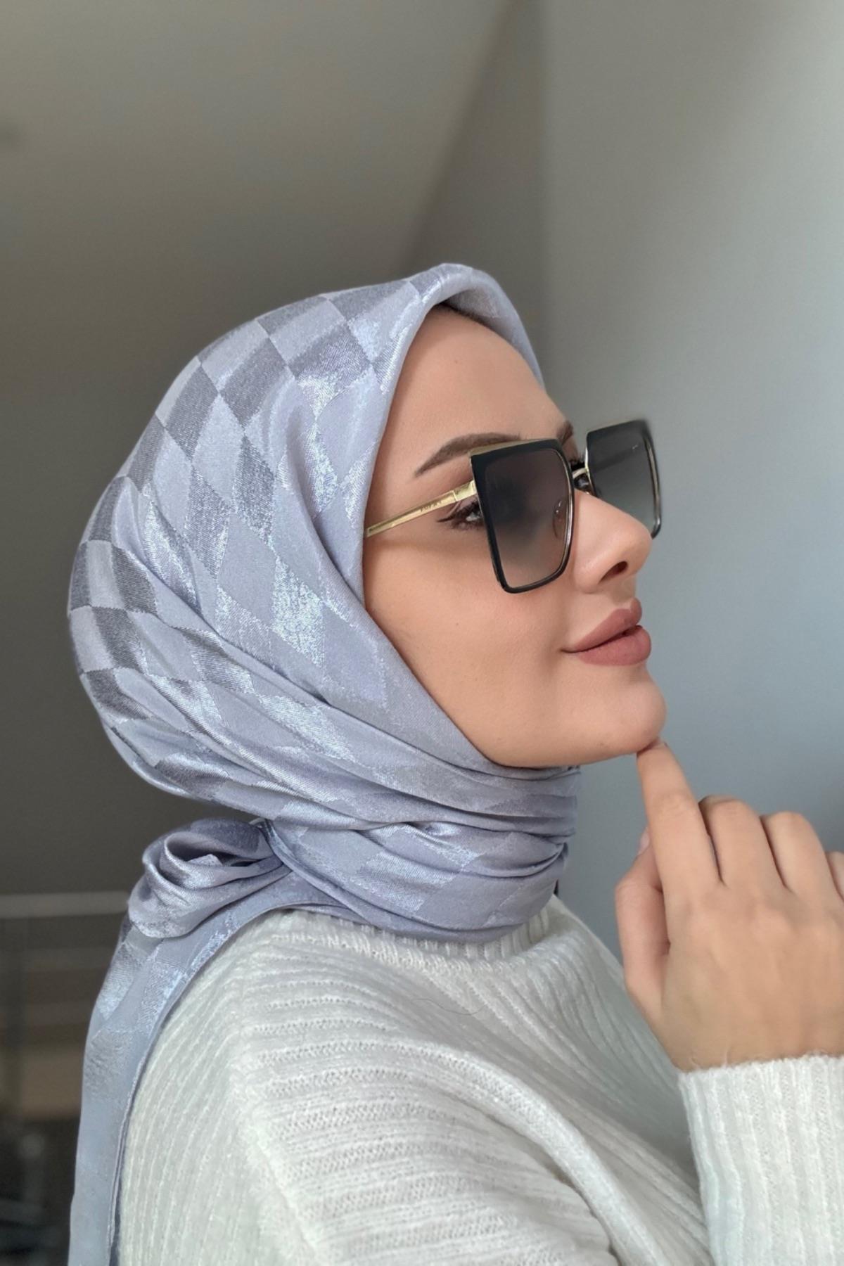 Pamuk Jakar Dama Eşarp Açık Gri