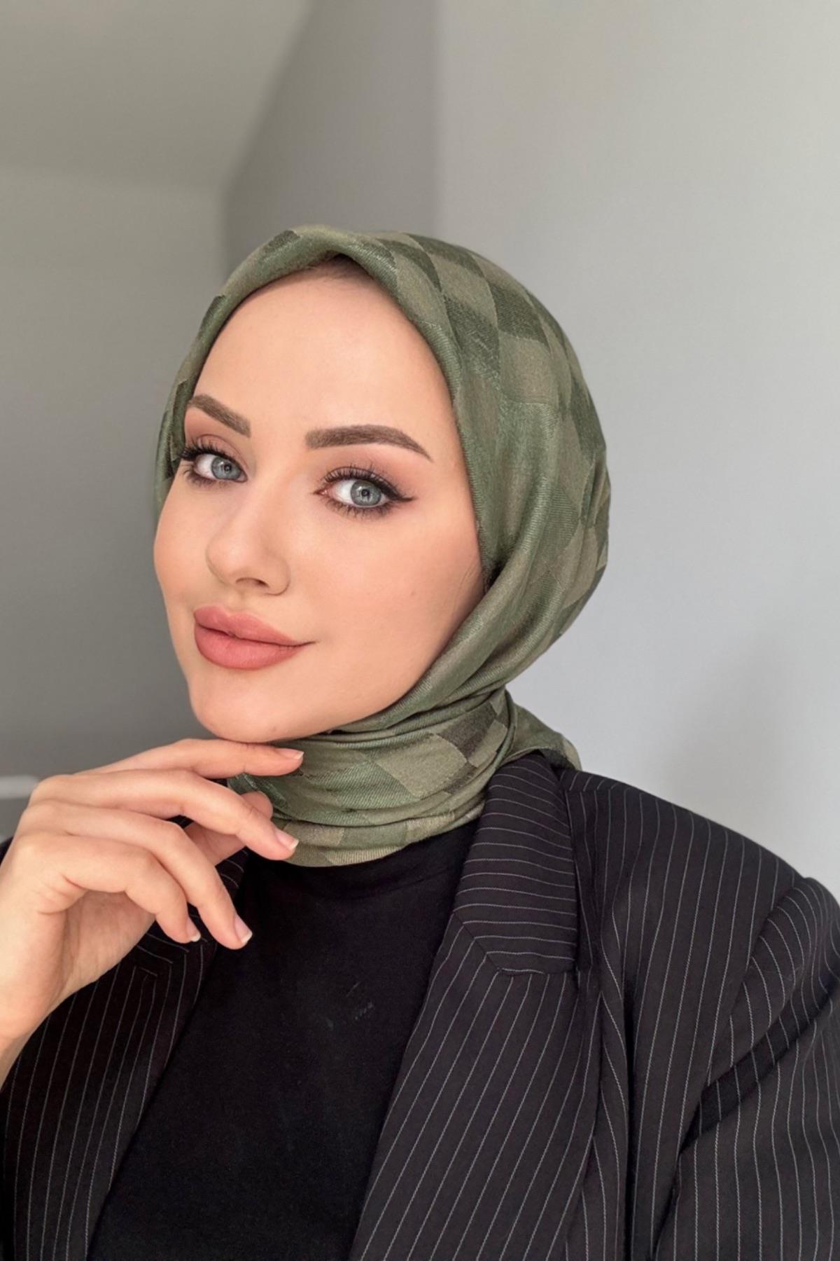 Cotton Jacquard Checkerboard Scarf Çağla