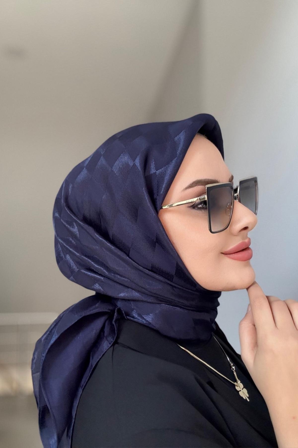 Pamuk Jakar Dama Eşarp Lacivert