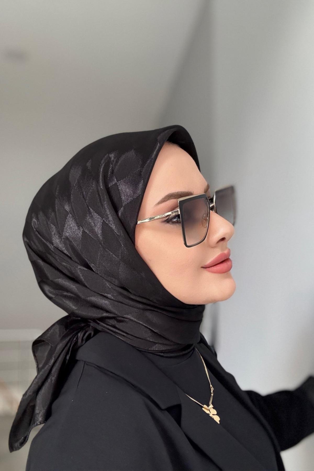 Cotton Jacquard Checkerboard Scarf Black