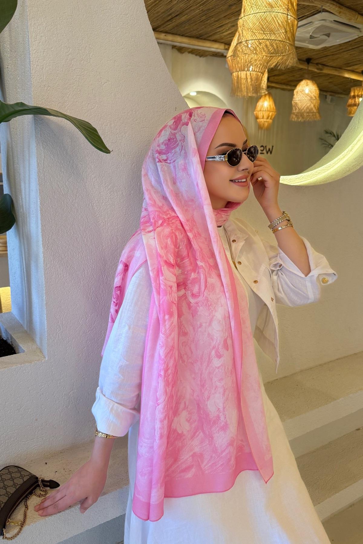 Pembe Tual Koza %100 Pamuk Şal