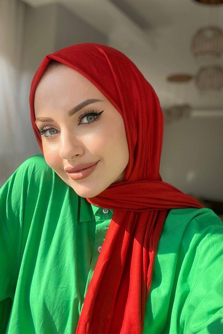 Combed Cotton Shawl red