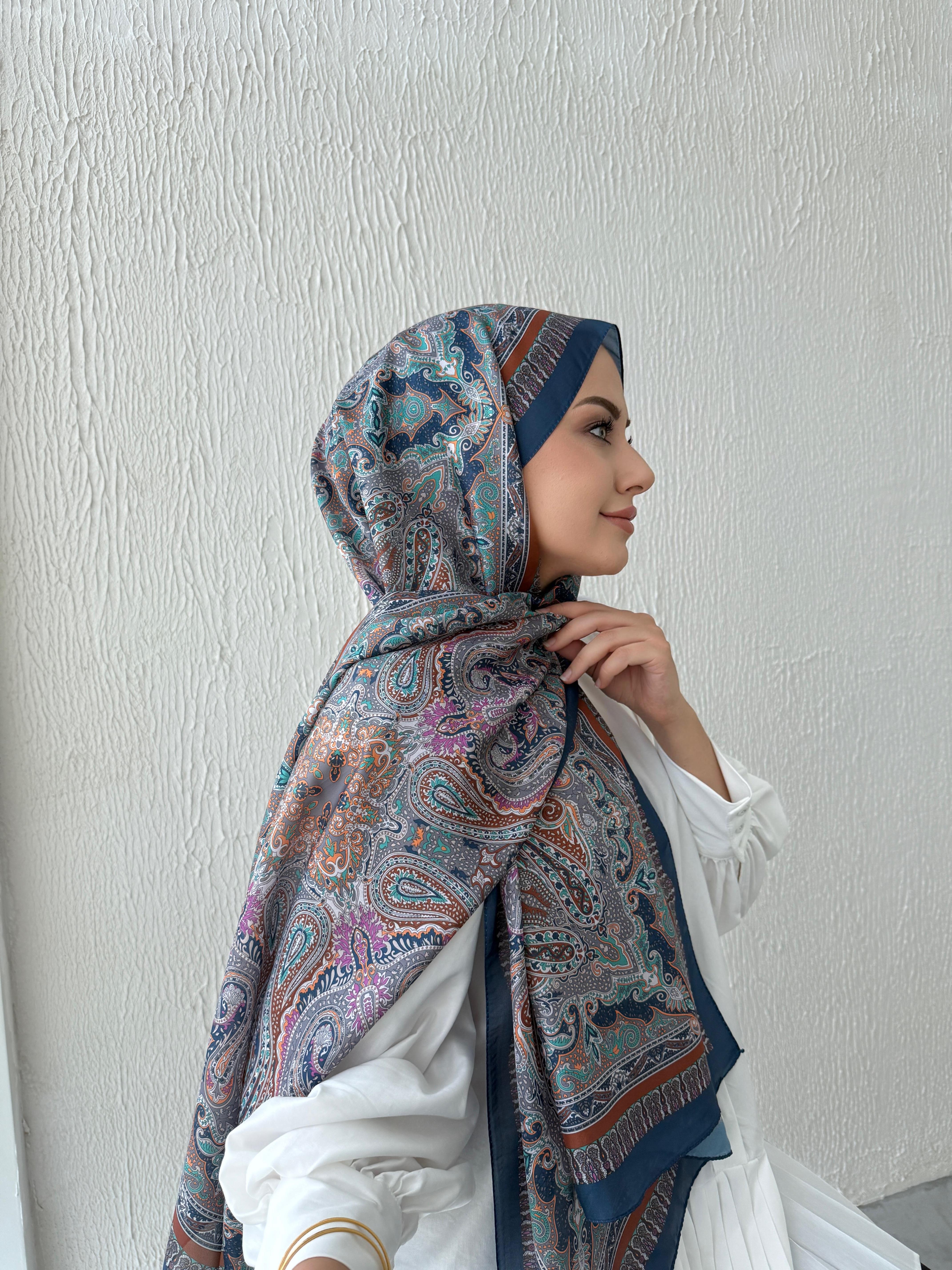 Petrol Mavi Etro Vual İpek Şal 