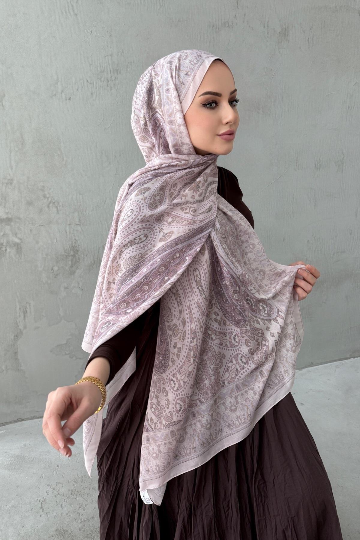 Pudra Şazeli Bohem Modal İpek Şal