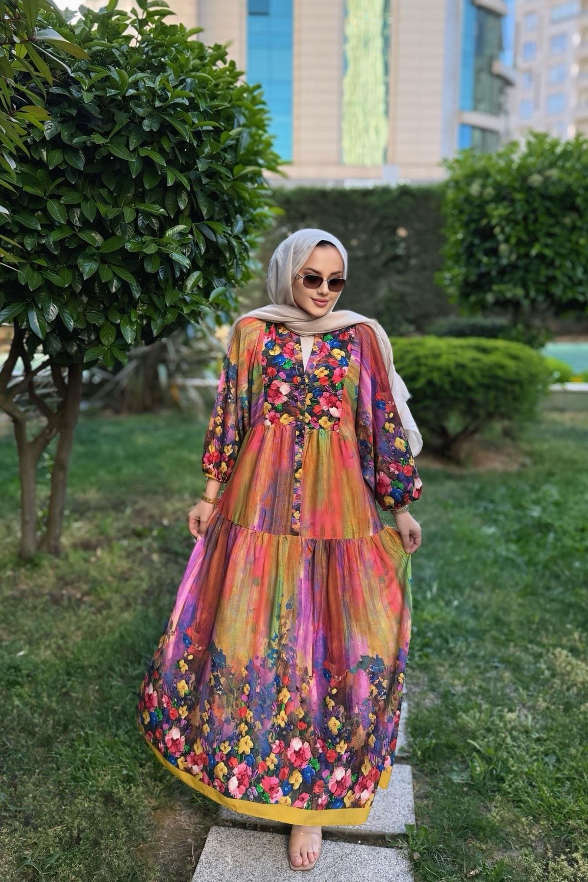 Rengarenk Viskon Elbise 