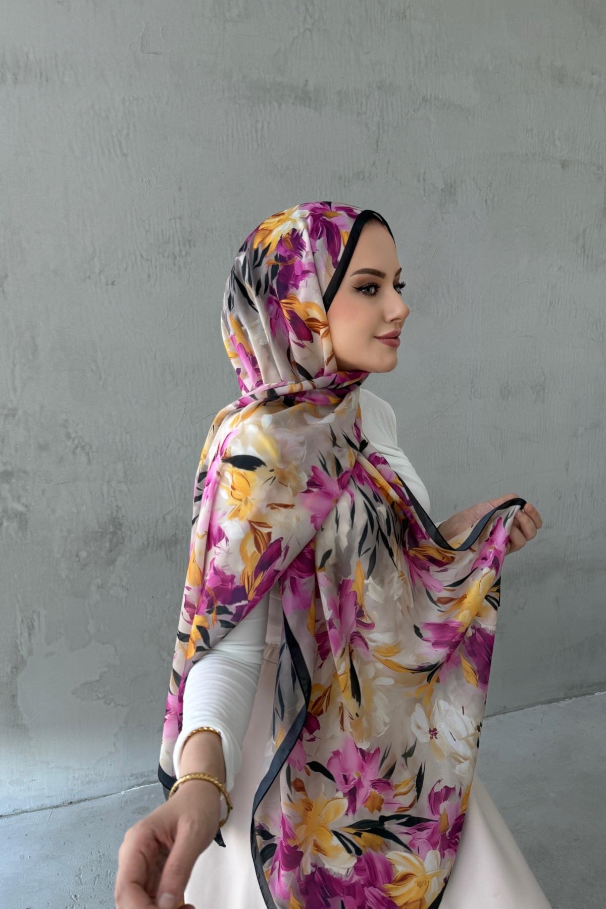 Sarı&Mor Piraye Hint İpeği Şal