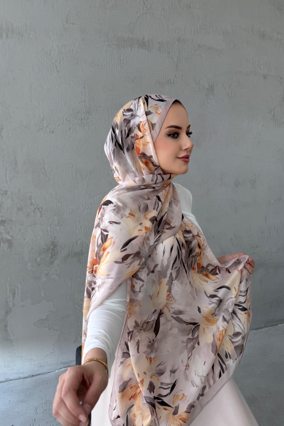 Sarı&Vizon Piraye Hint İpeği Şal