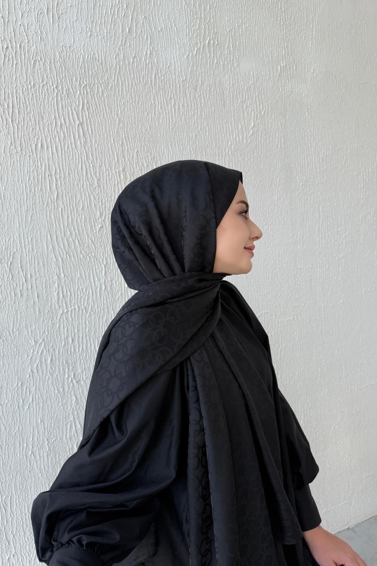 Siyah Geometrik Jakar Şal