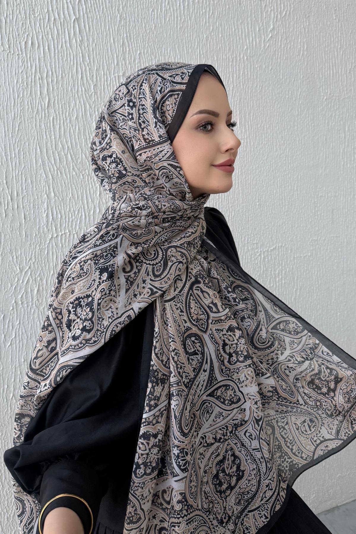 Siyah Harmoni Modal İpek Şal  