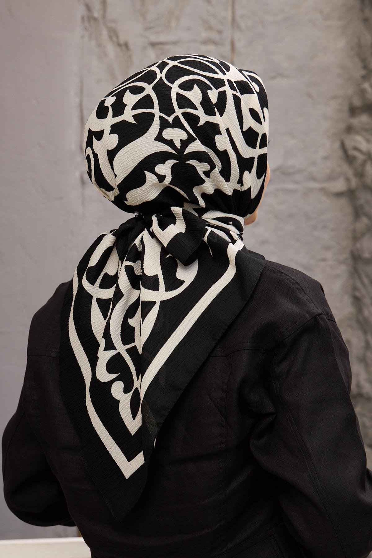 Siyah Karma Desen Naturel Eşarp