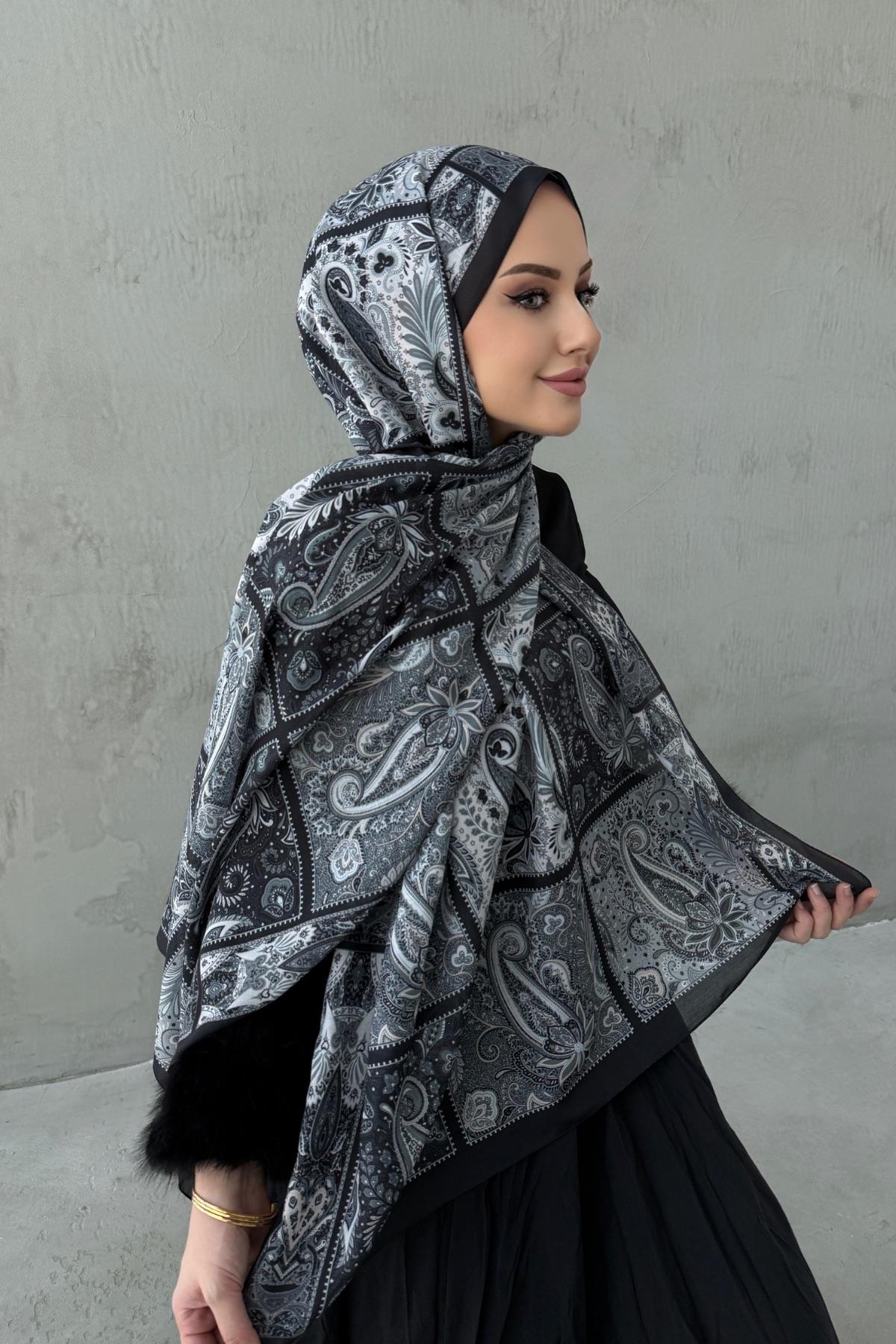 Siyah Maveran Bohem Modal İpek Şal