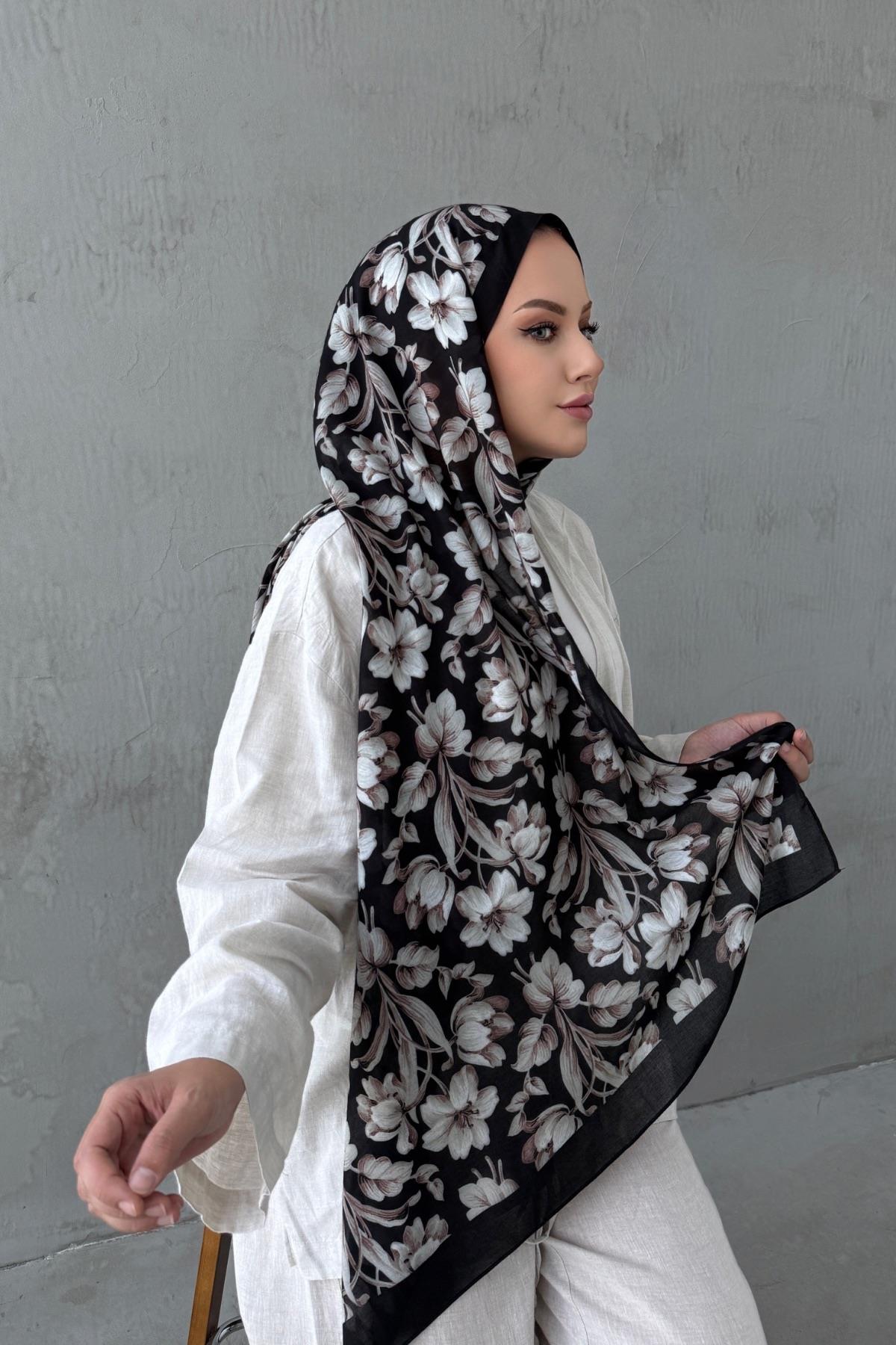 Siyah Nergis Koza %100 Pamuk Şal 