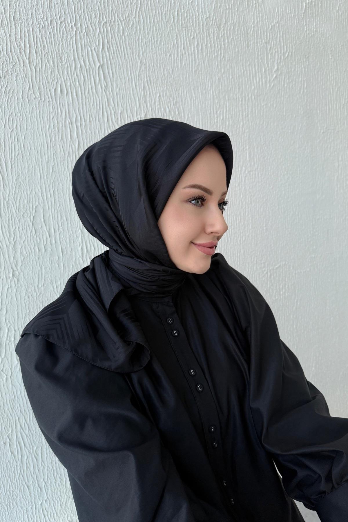 Siyah Noya İpeksi Jakar Eşarp