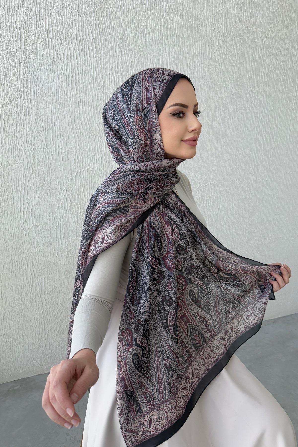 Siyah & Pudra Otantik Hint İpeği Şal