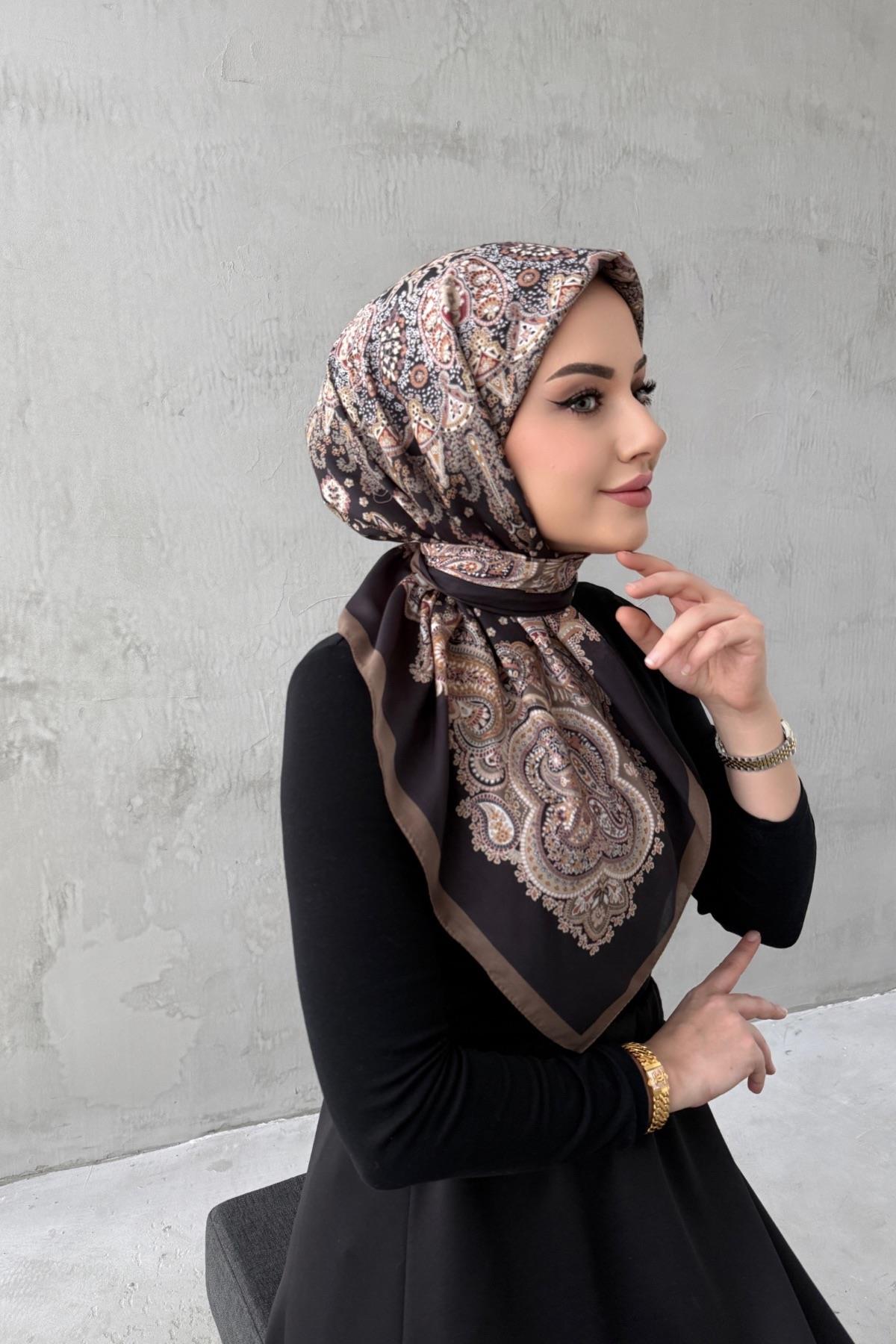 Siyah & Vizon Mira Bohem Modal İpek Eşarp