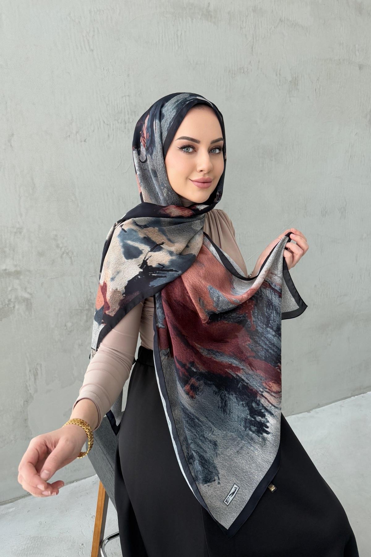 Siyah&Bordo Feriha Kumlu İpek Şal 