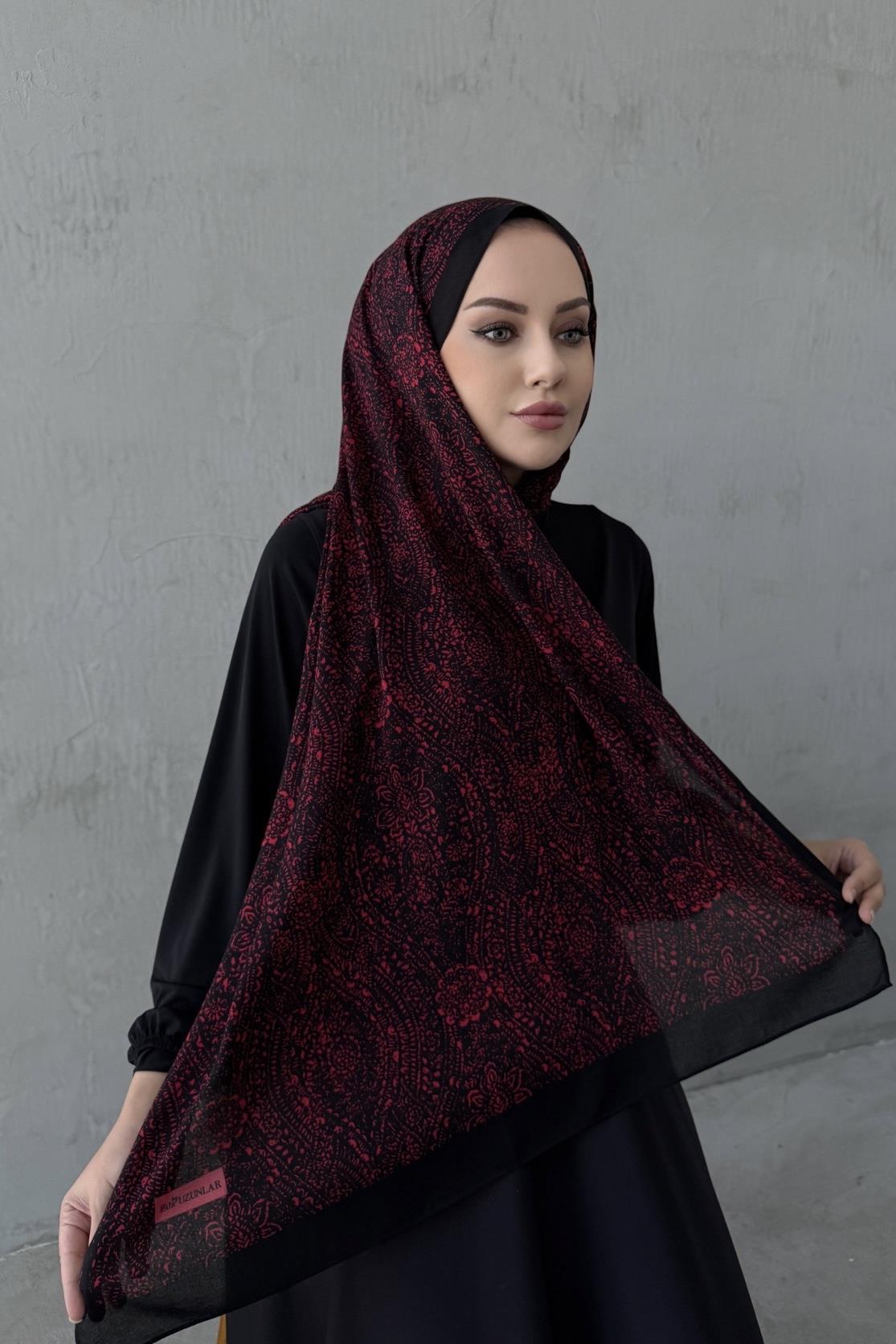 Siyah&Bordo Leena Koza %100 Pamuk Şal