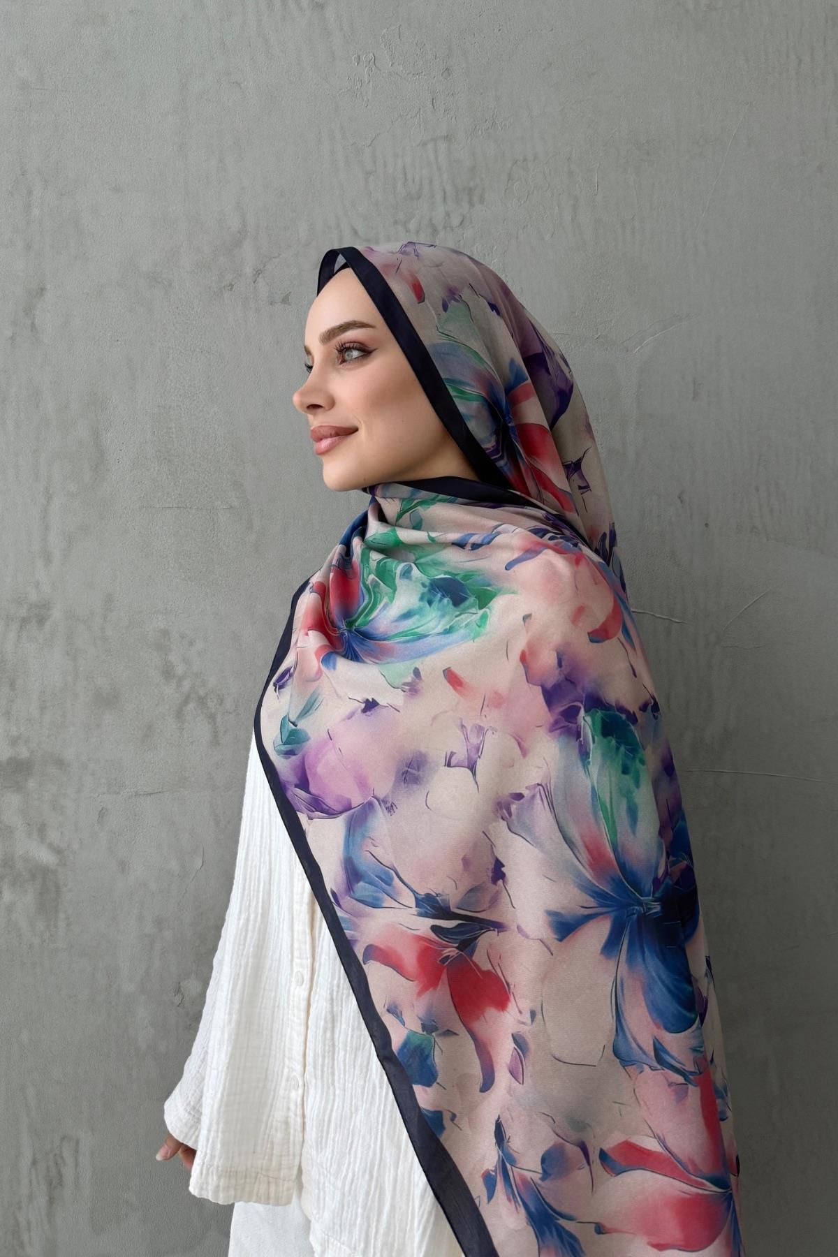 Siyah&Pudra Leva Modal İpek Şal