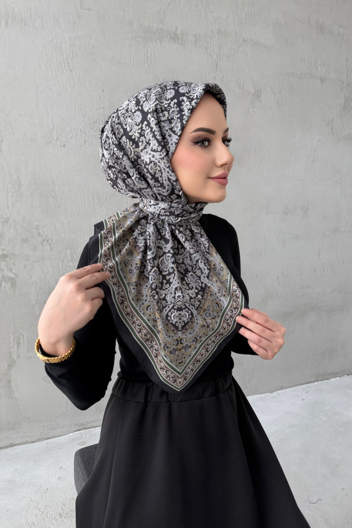 Siyah&Vizon Bohem Modal İpek Eşarp