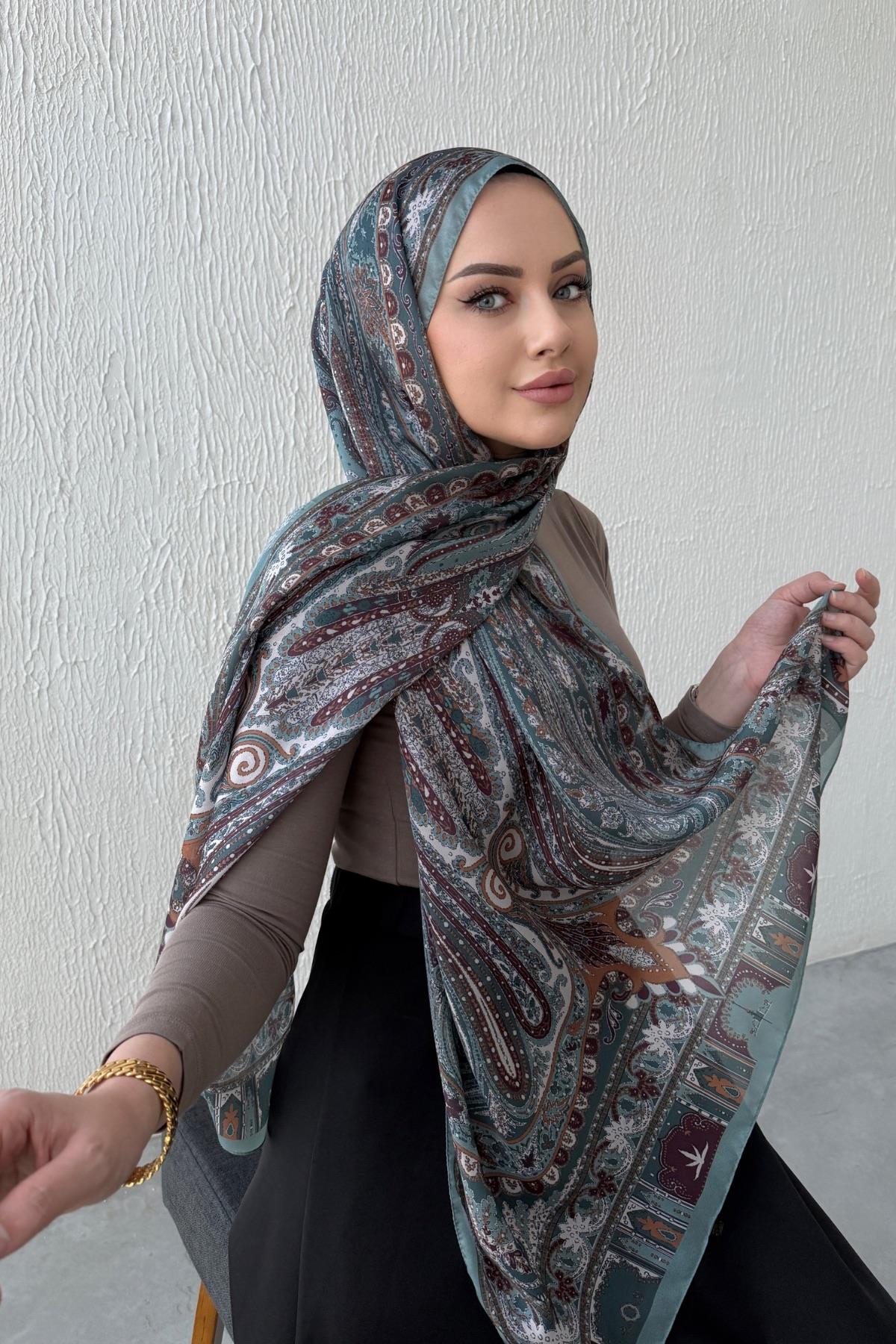 Su Yeşili Berfin Otantik Hint İpeği Şal