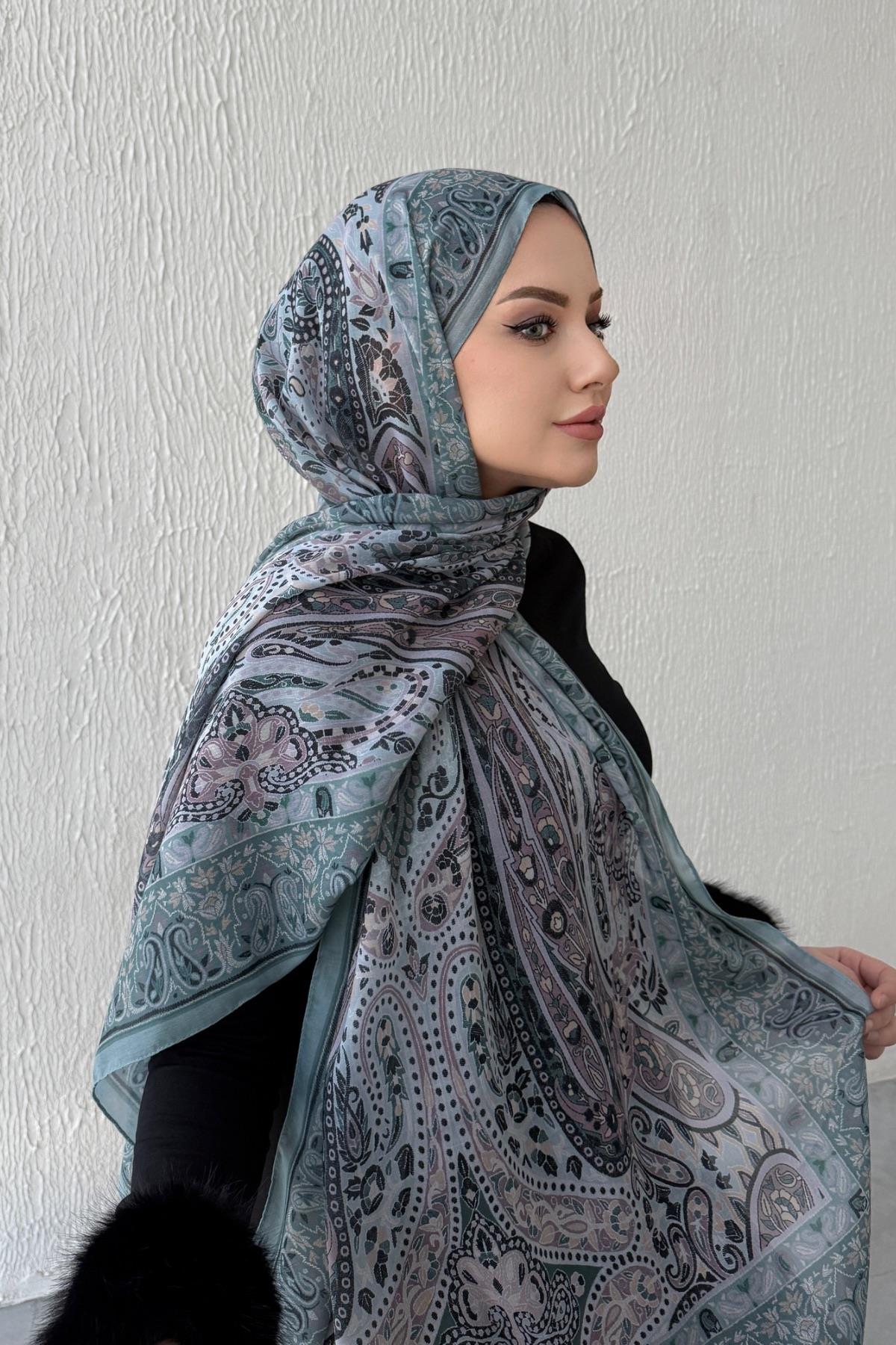 Su Yeşili Bohem Modal İpek Şal  