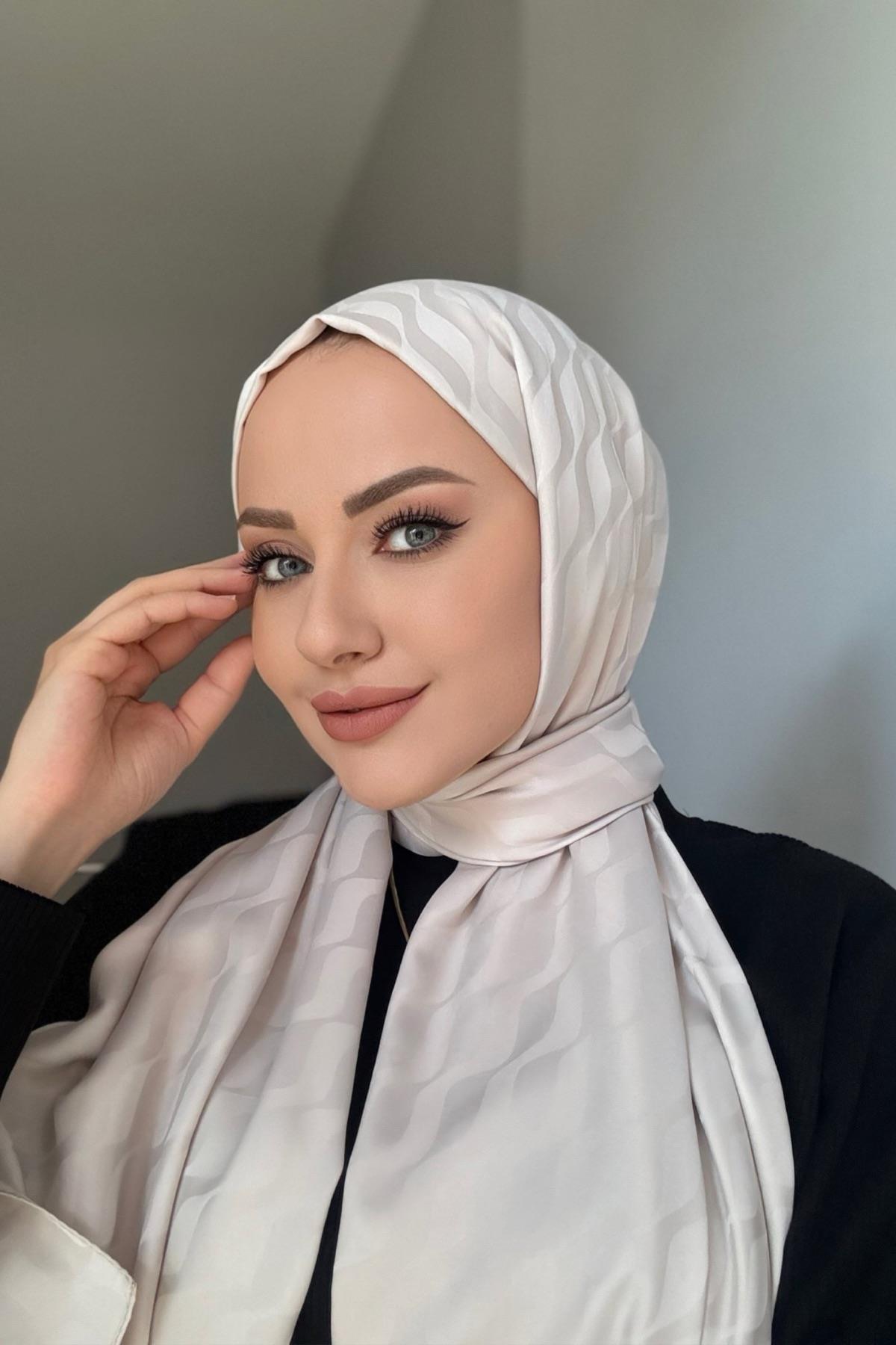 Stone Color Patterned Silky Jacquard Shawl