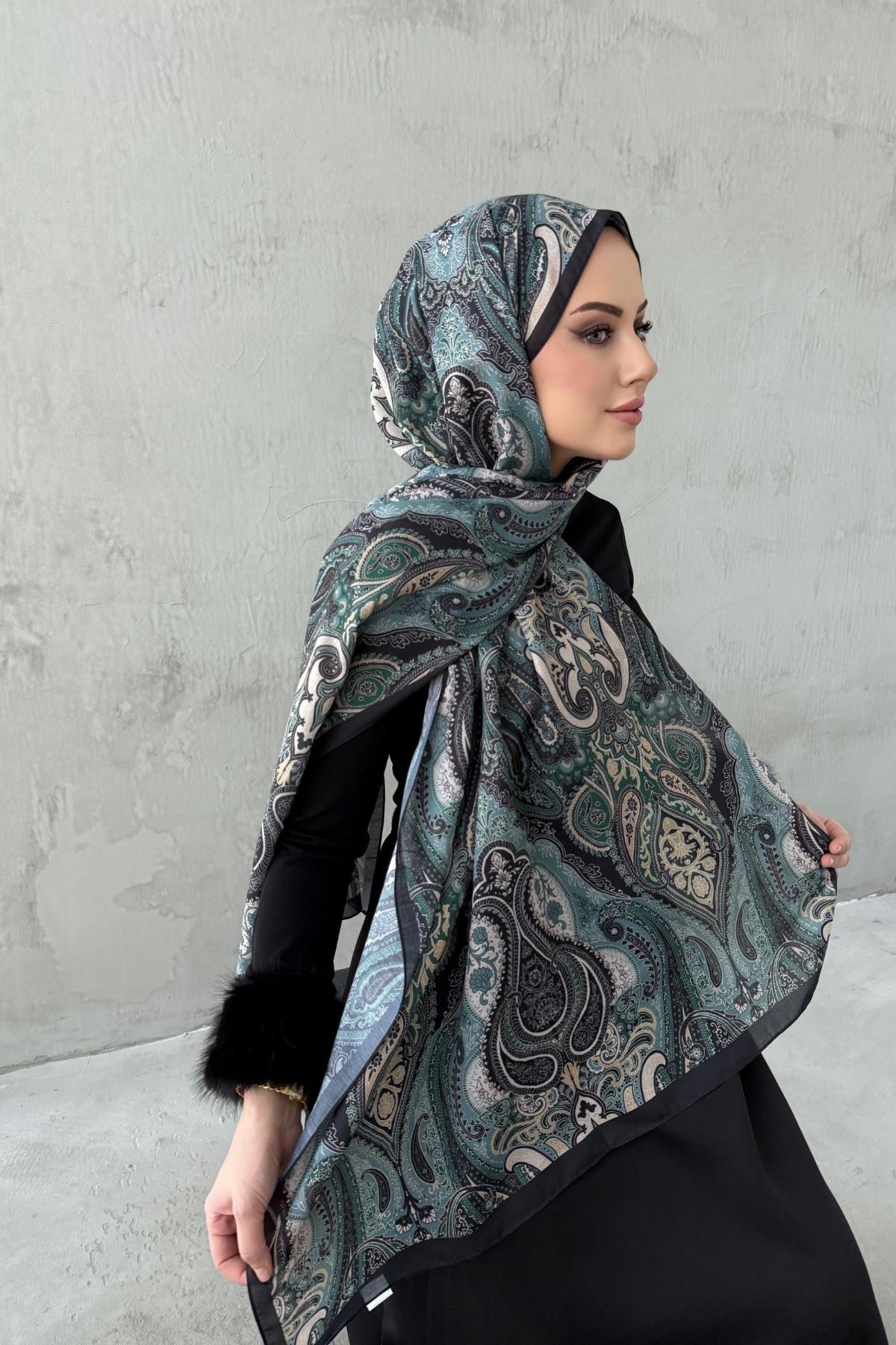 Turkuaz Amour Bohem Modal İpek Şal