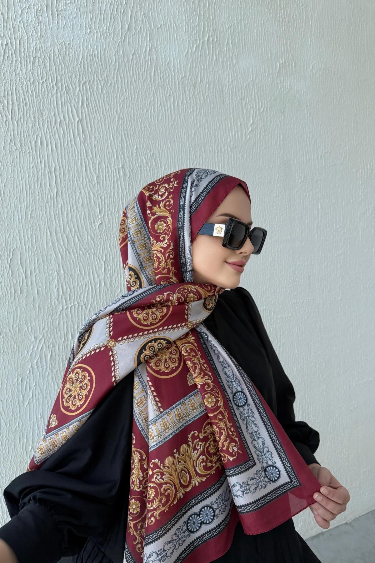 Versac Desen Vual İpek Şal Bordo