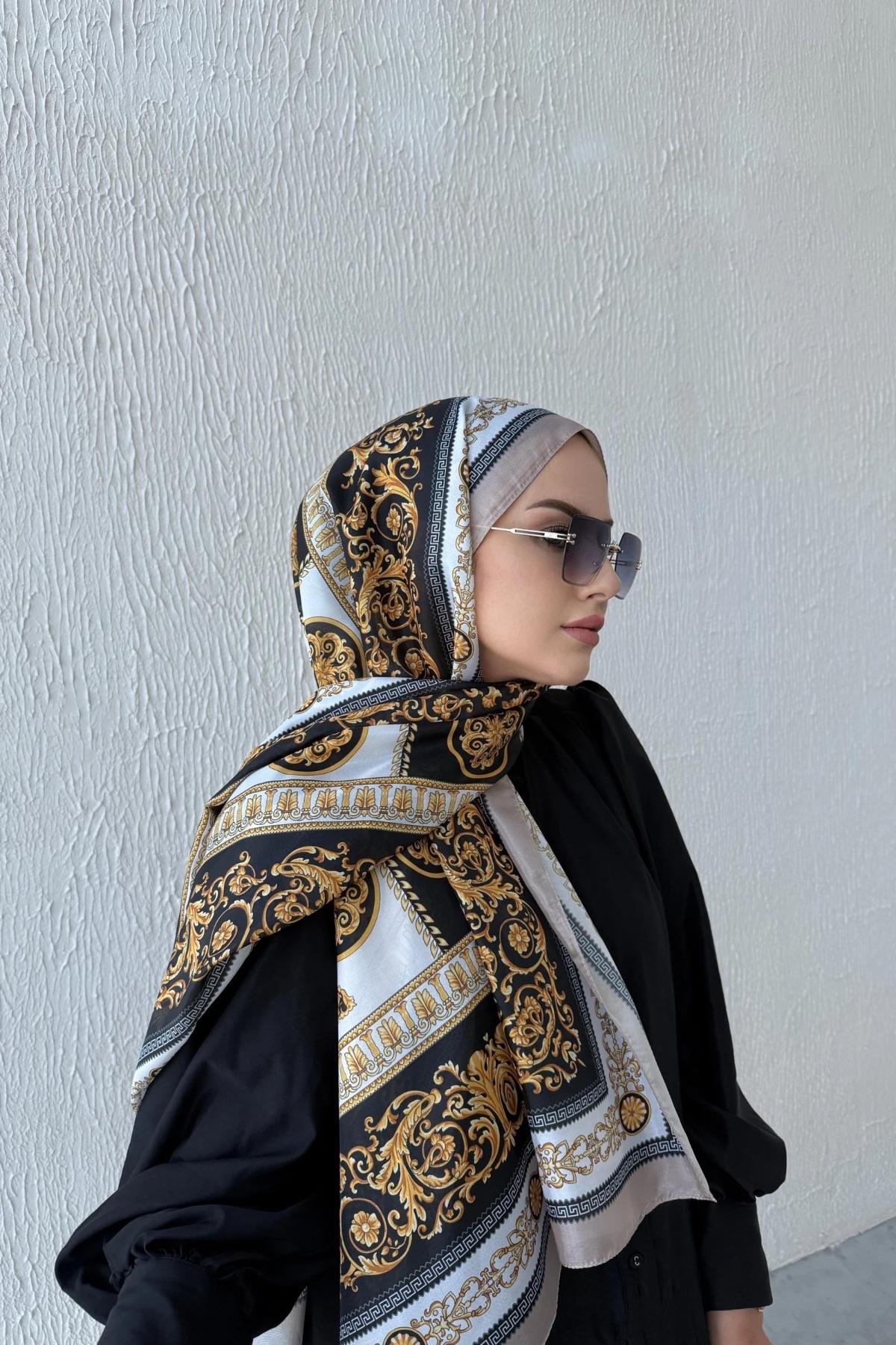 Versac Desen Vual İpek Şal Vizon