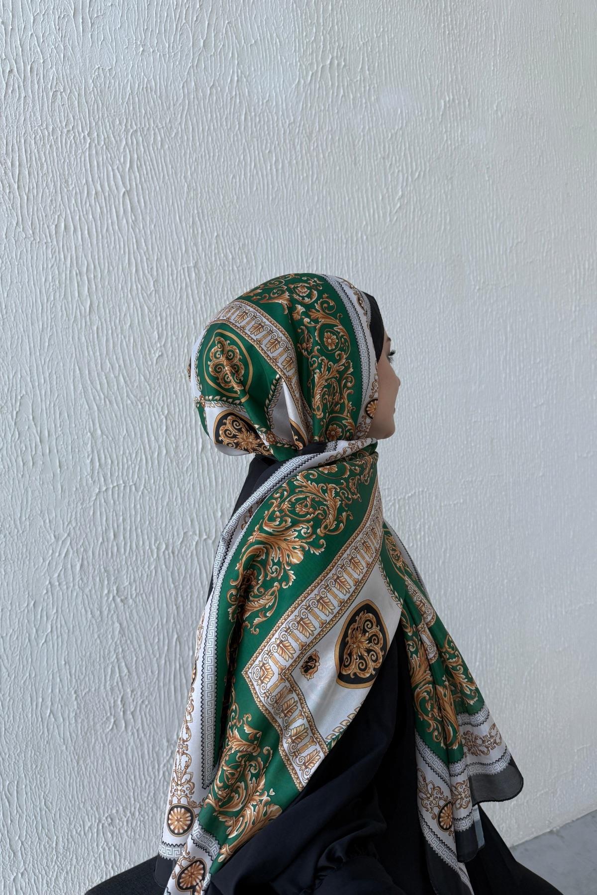 Versac Desen Vual İpek Şal Yeşil