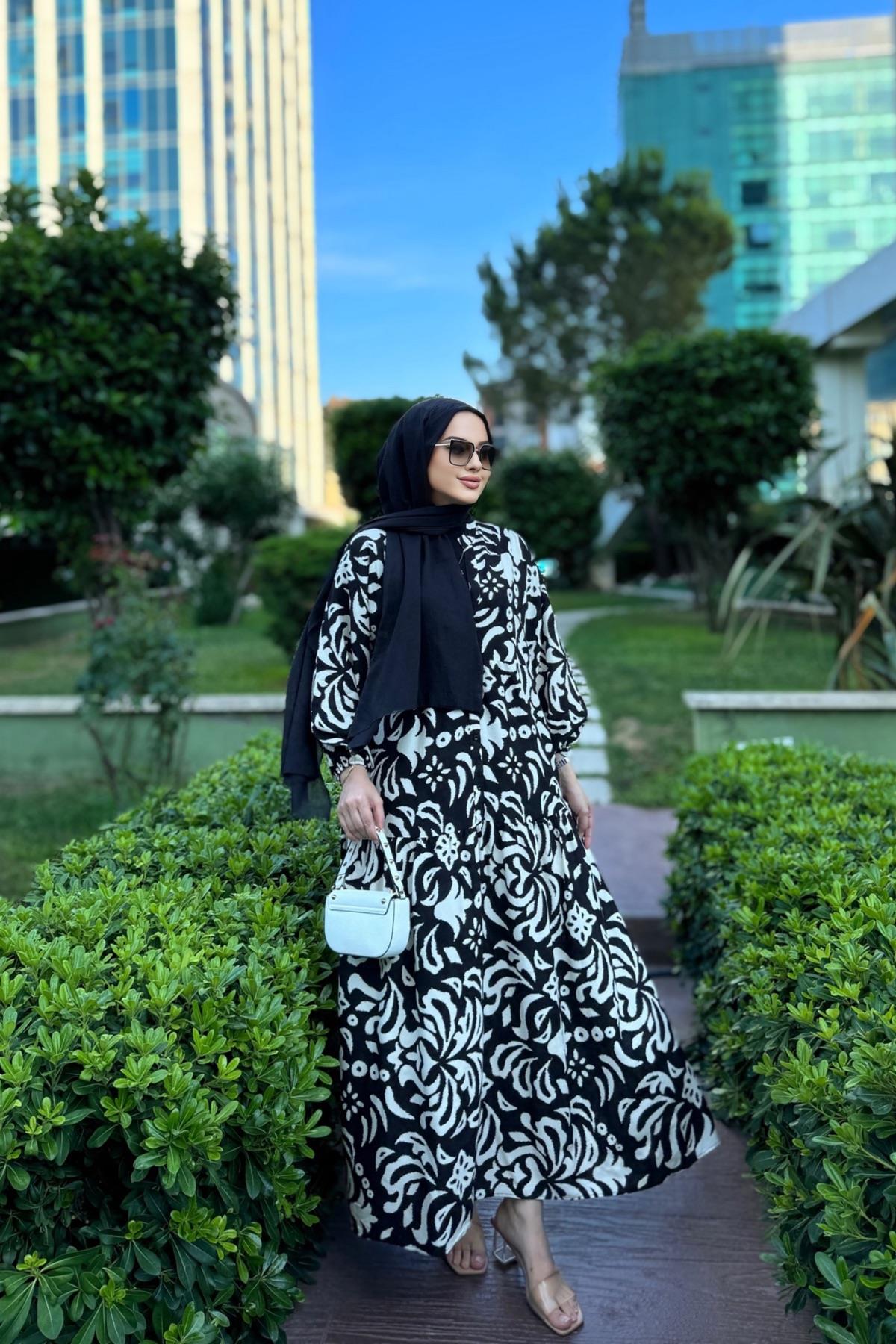 Viskon Elbise Asude Siyah