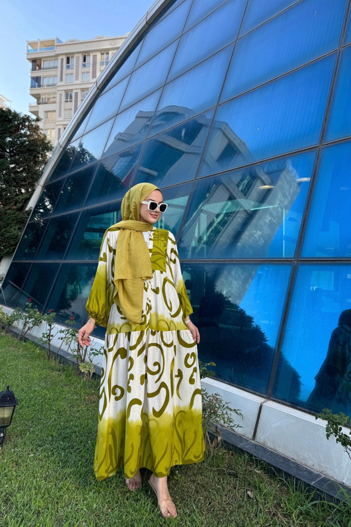 Viskon Elbise Gözde Yeşil