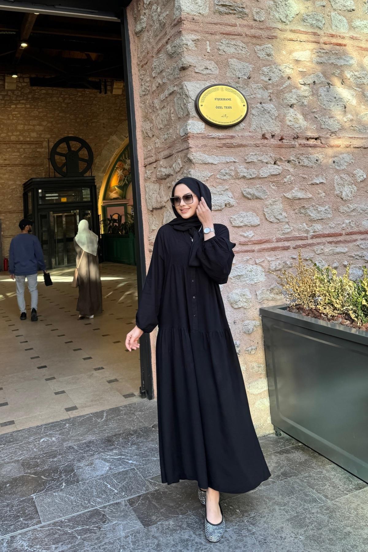 Viskon Elbise Linda Siyah