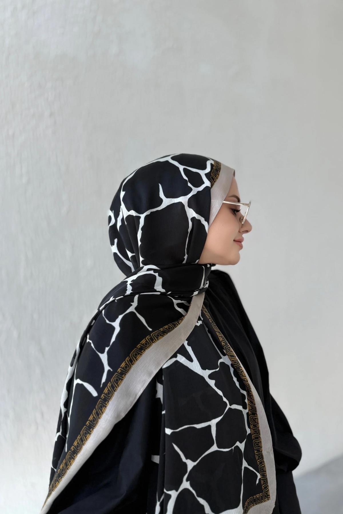 Vizon Kenar Taş Desen Vual İpek Şal 