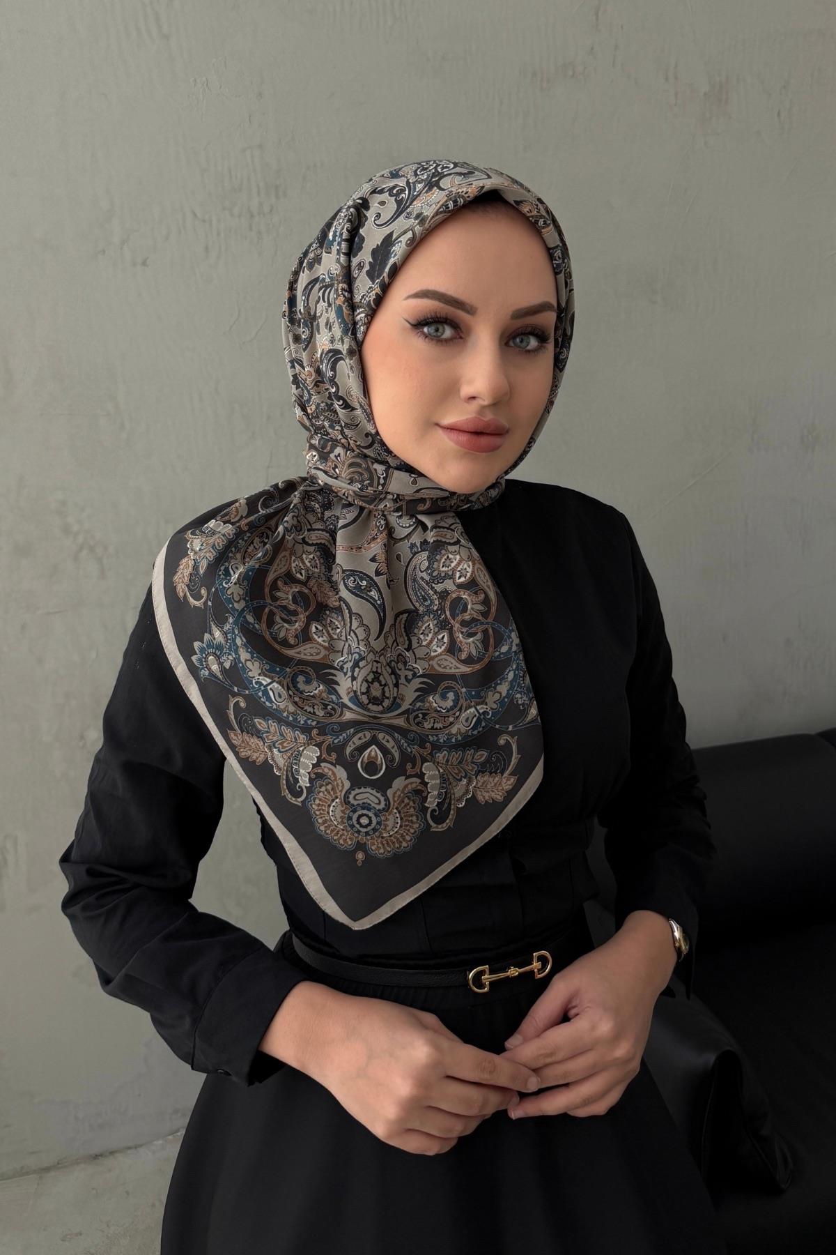 VizonSiyah İnci Bohem Modal İpek Eşarp