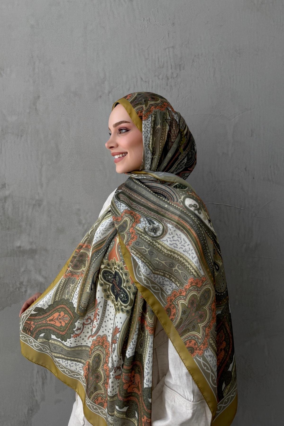 Yağ Yeşili Mahra Otantik Hint İpeği Şal