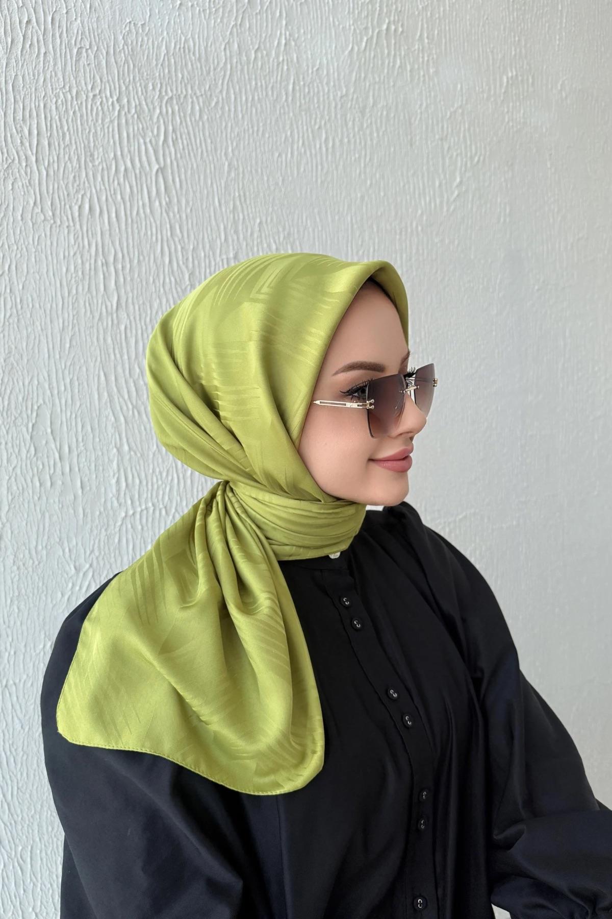 Yağ Yeşili Noya İpeksi Jakar Eşarp