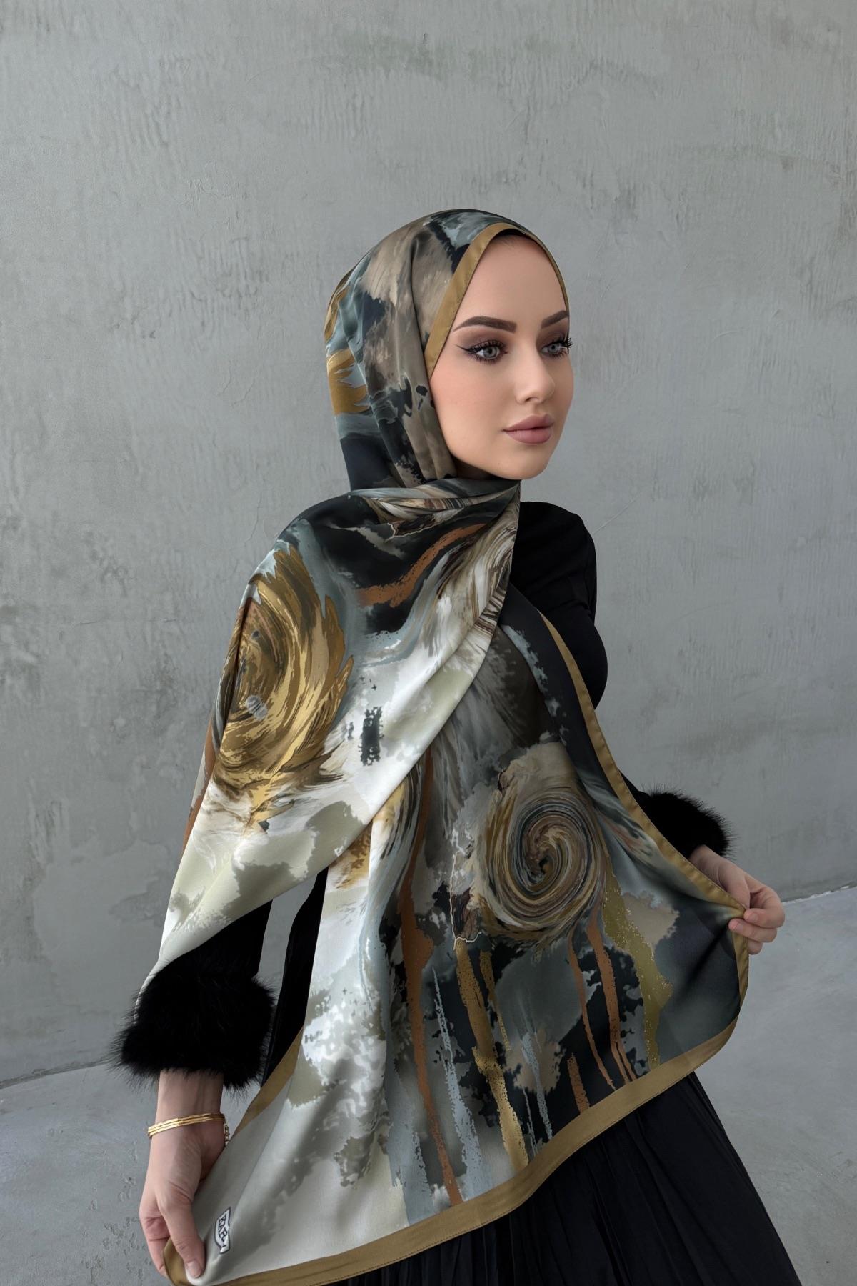 Yağ Yeşili Sahara Kumlu İpek Şal 