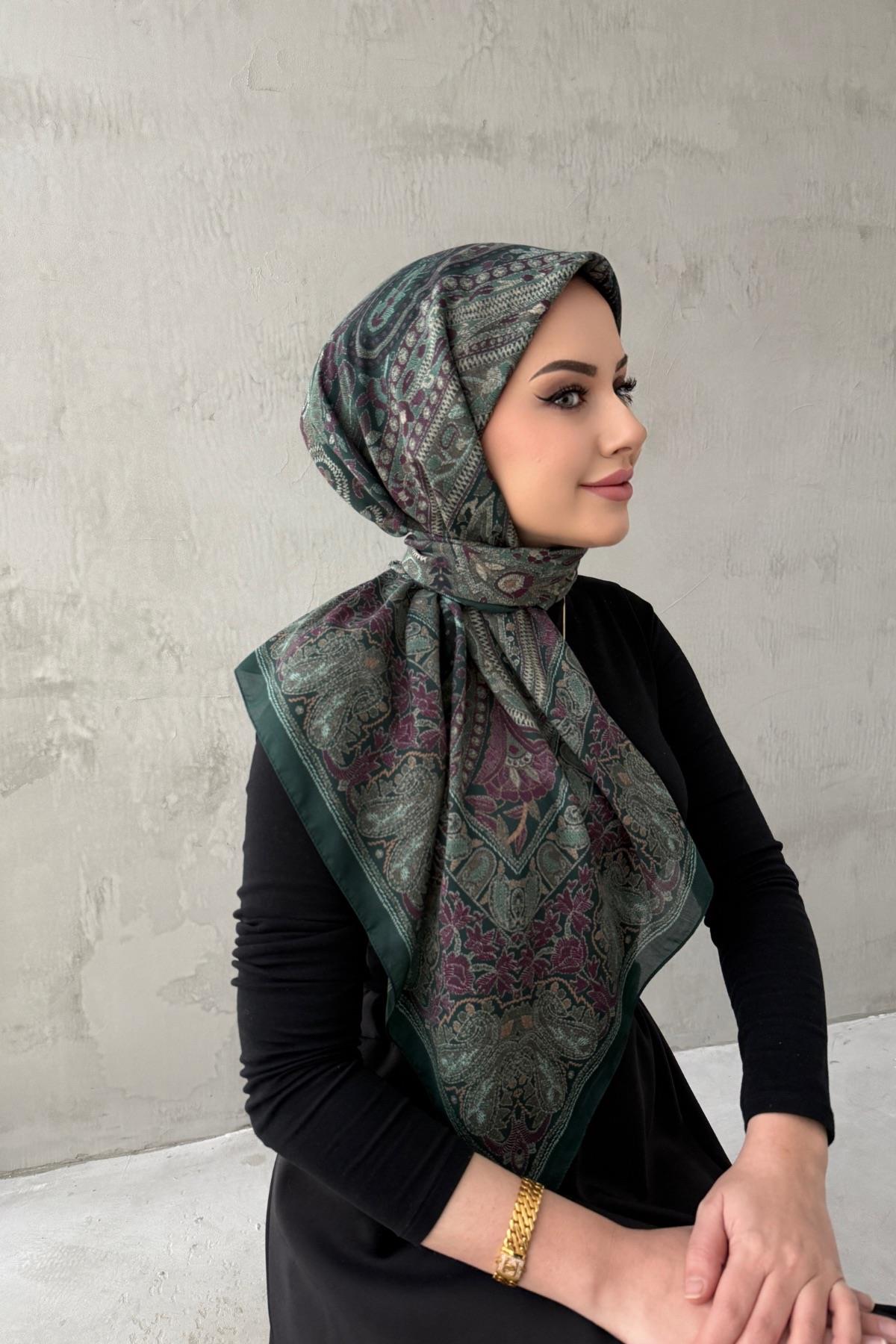 Yeşil Beliz Bohem Modal İpek Şaleşarp