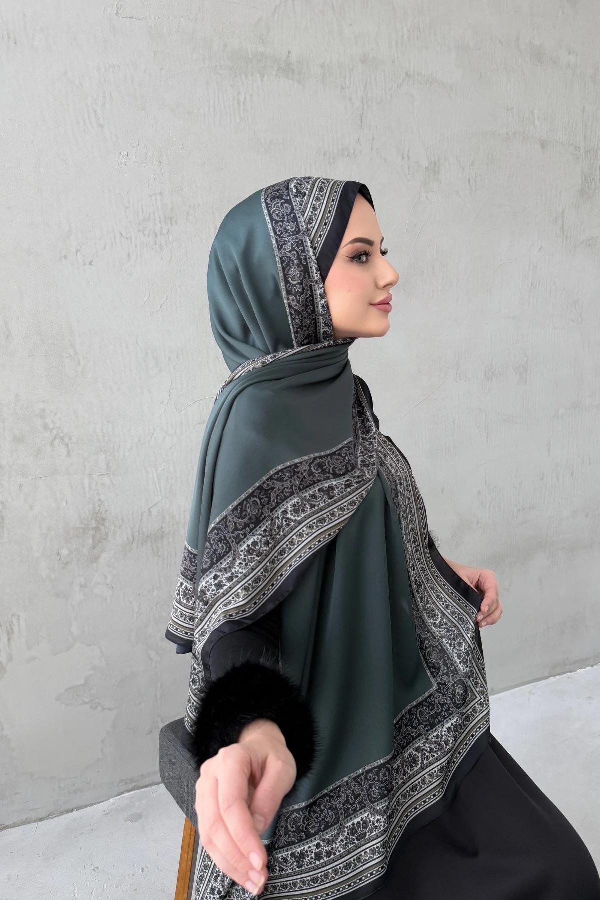 Yeşil Bohem Kumlu İpek Şal 