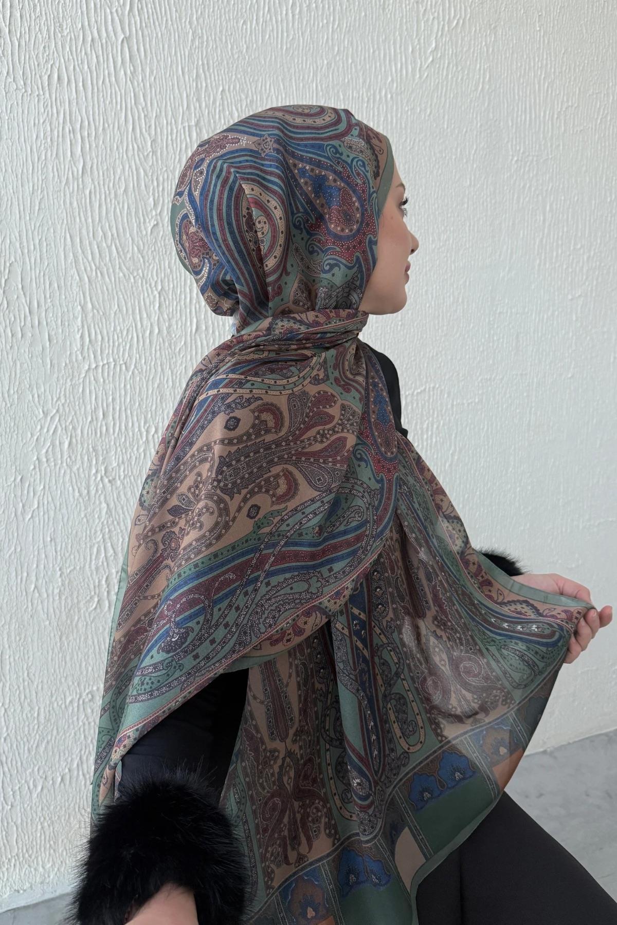 Yeşil & Bordo Etro Otantik Hint İpeği Şal