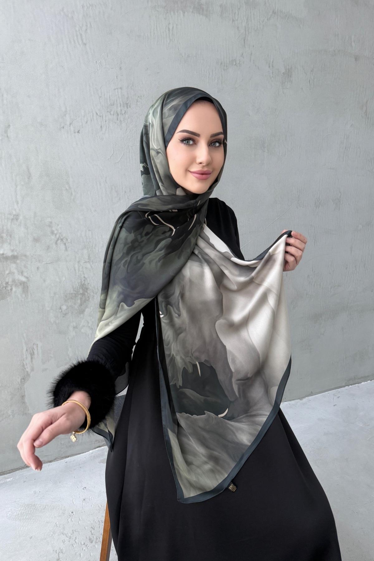 Yeşil Eftelya Kumlu İpek Şal 