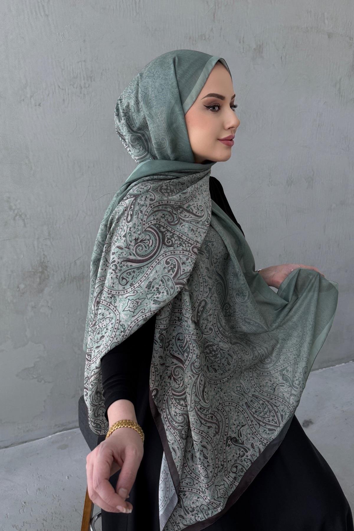 Yeşil Hare Bohem Modal İpek Şal