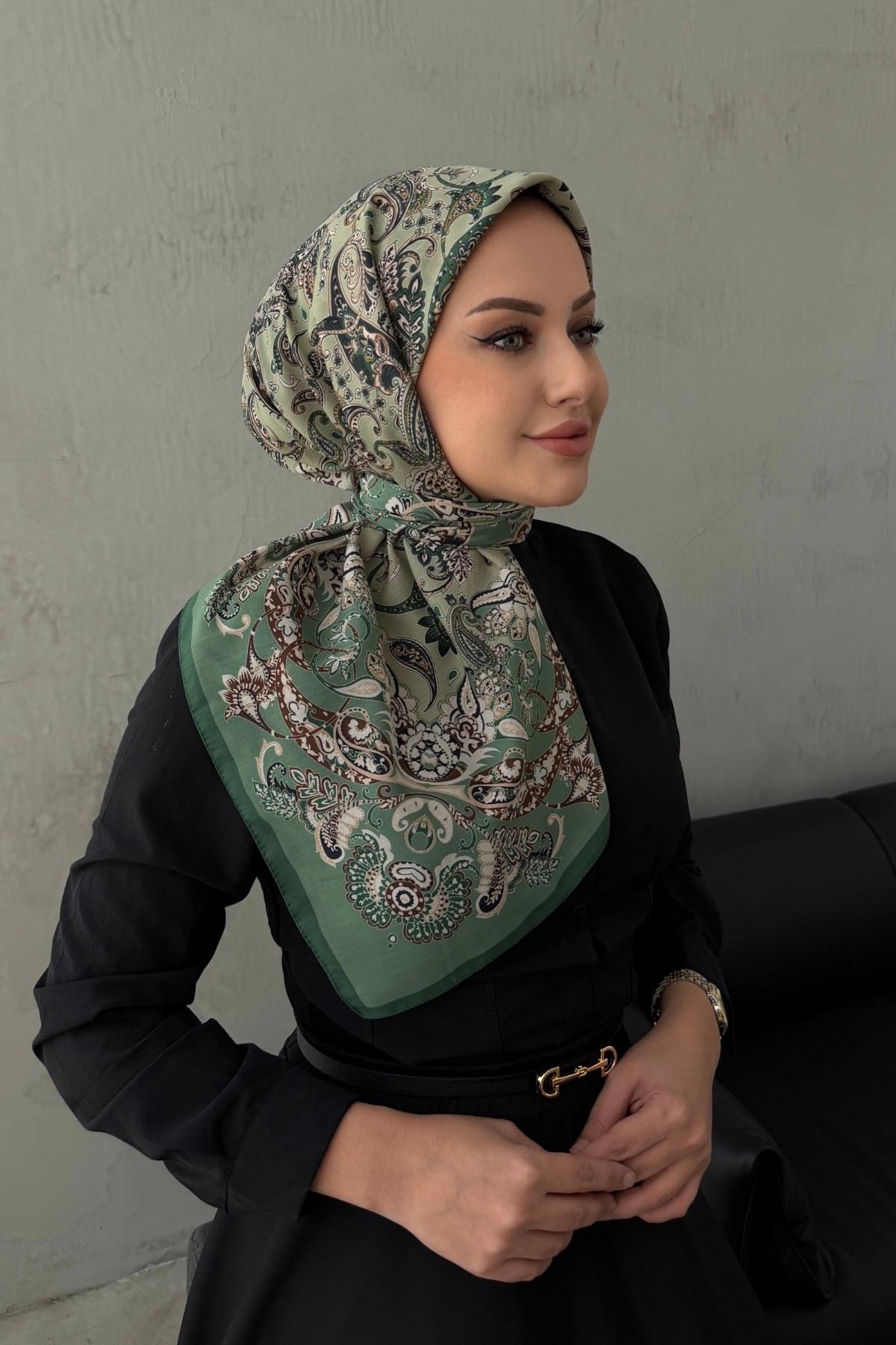 Yeşil İnci Bohem Modal İpek Eşarp