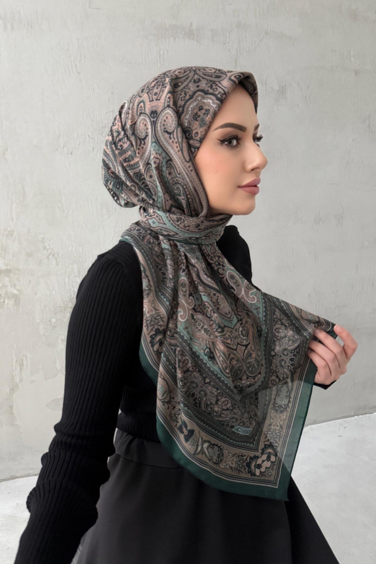 Yeşil Mihri Bohem Modal İpek Şaleşarp