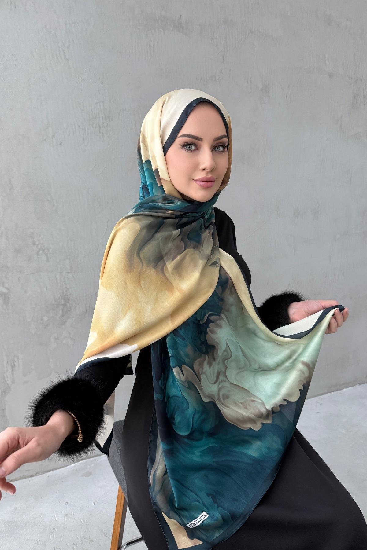 Yeşil&Sarı Eftelya Kumlu İpek Şal 