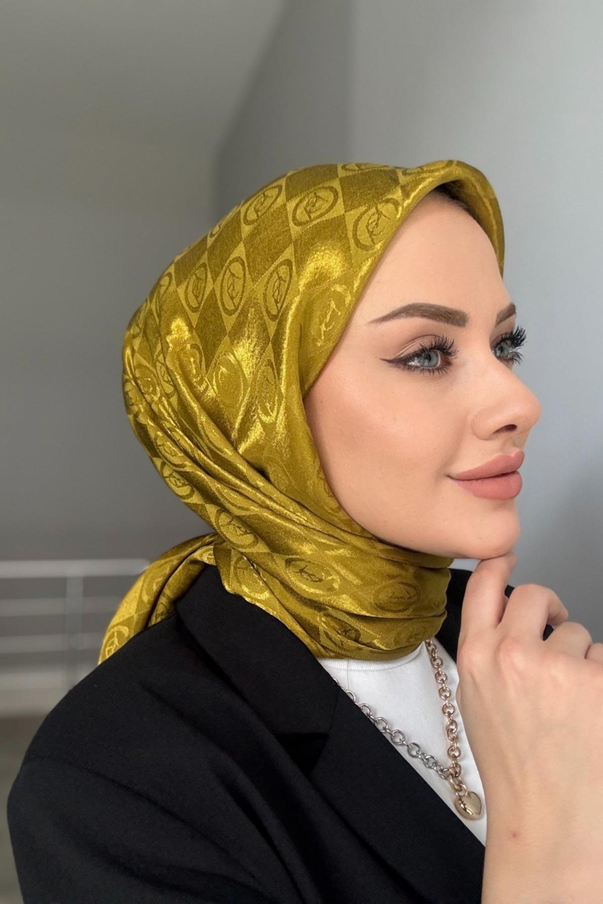 Ysl Desen Jakar Eşarp Yağ Yeşili