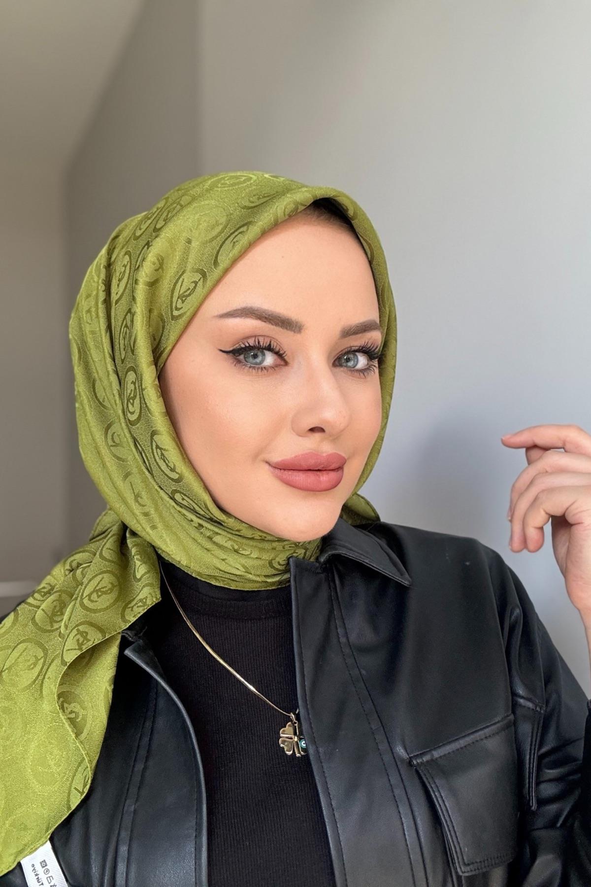 Ysl İpeksi Jakar Eşarp  Yağ Yeşili