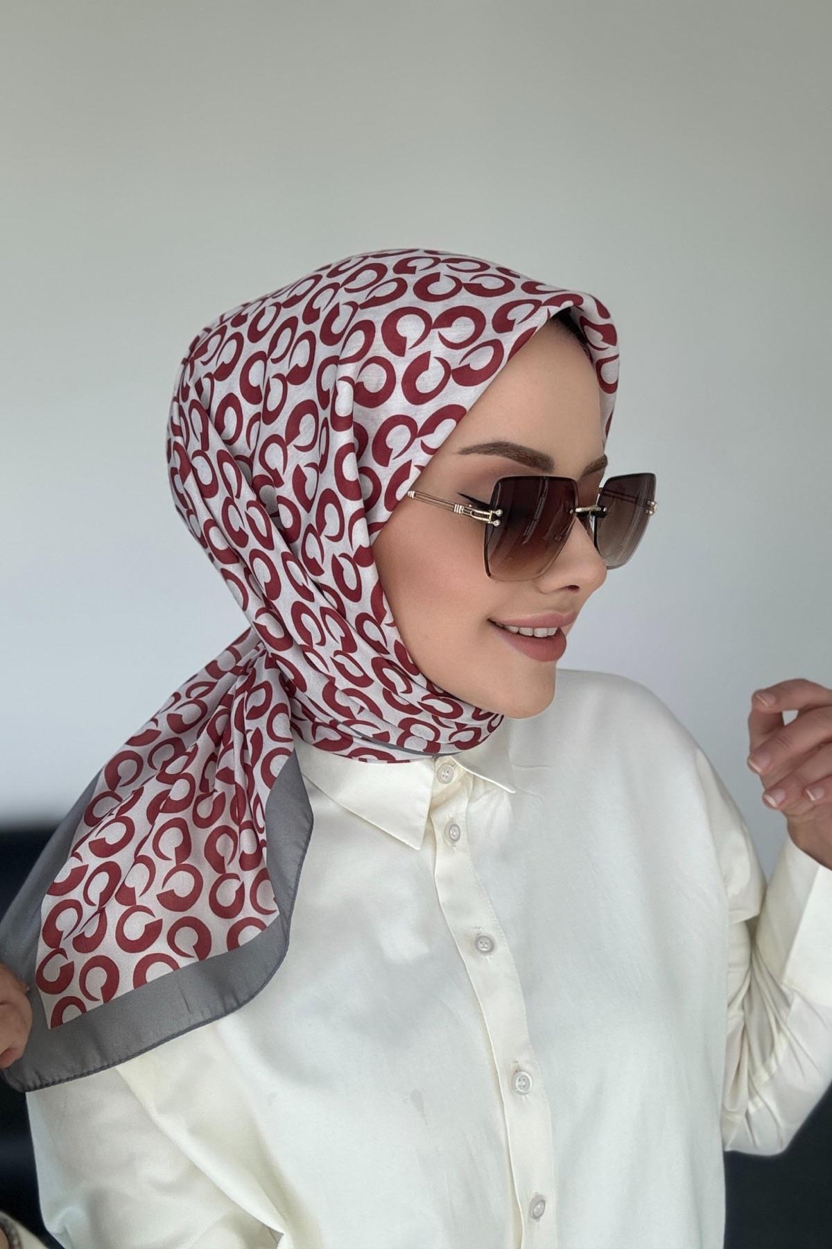 Zarif Desen Dijital Soft Eşarp Bordo