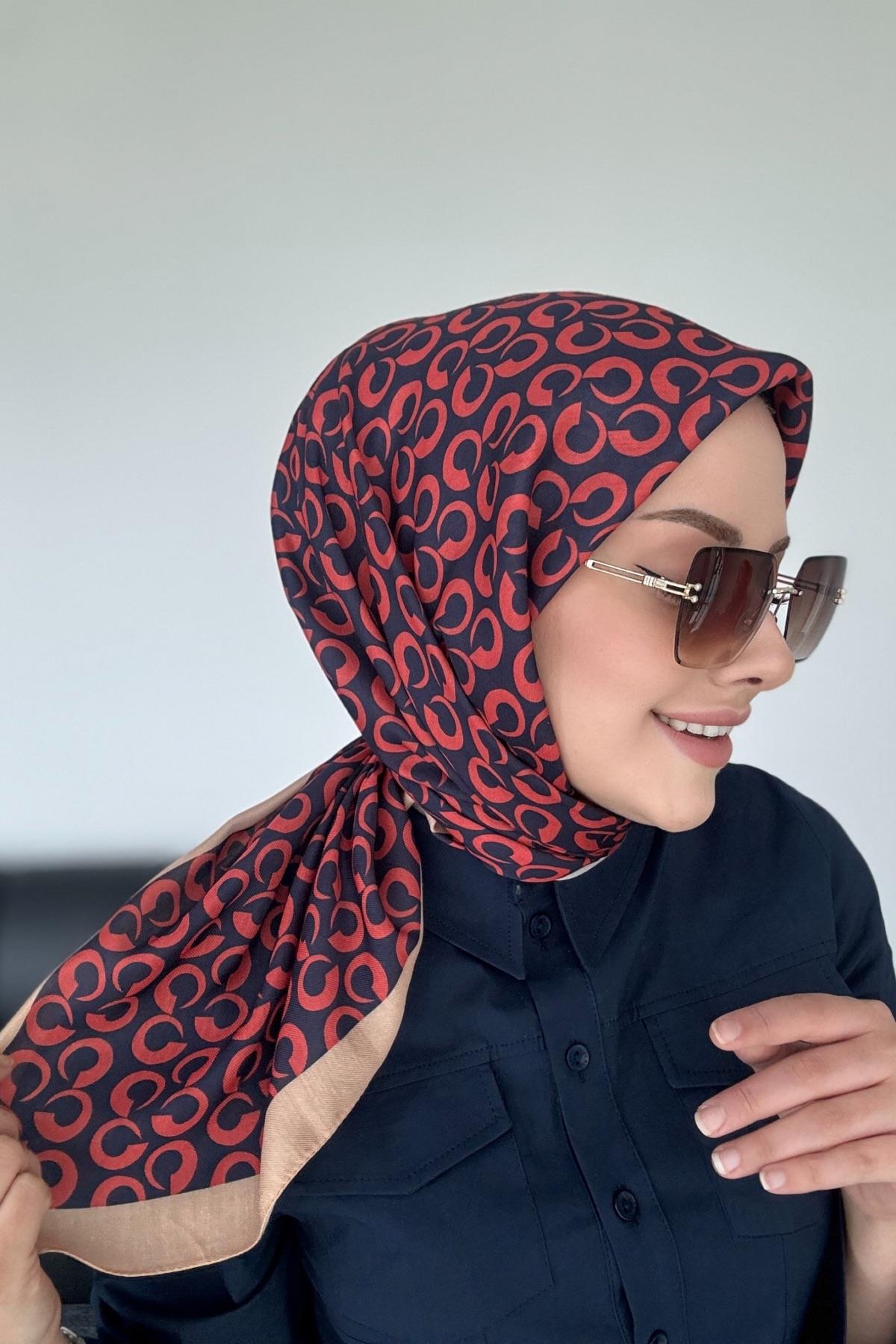 Zarif Desen Dijital Soft Eşarp Kırmızı